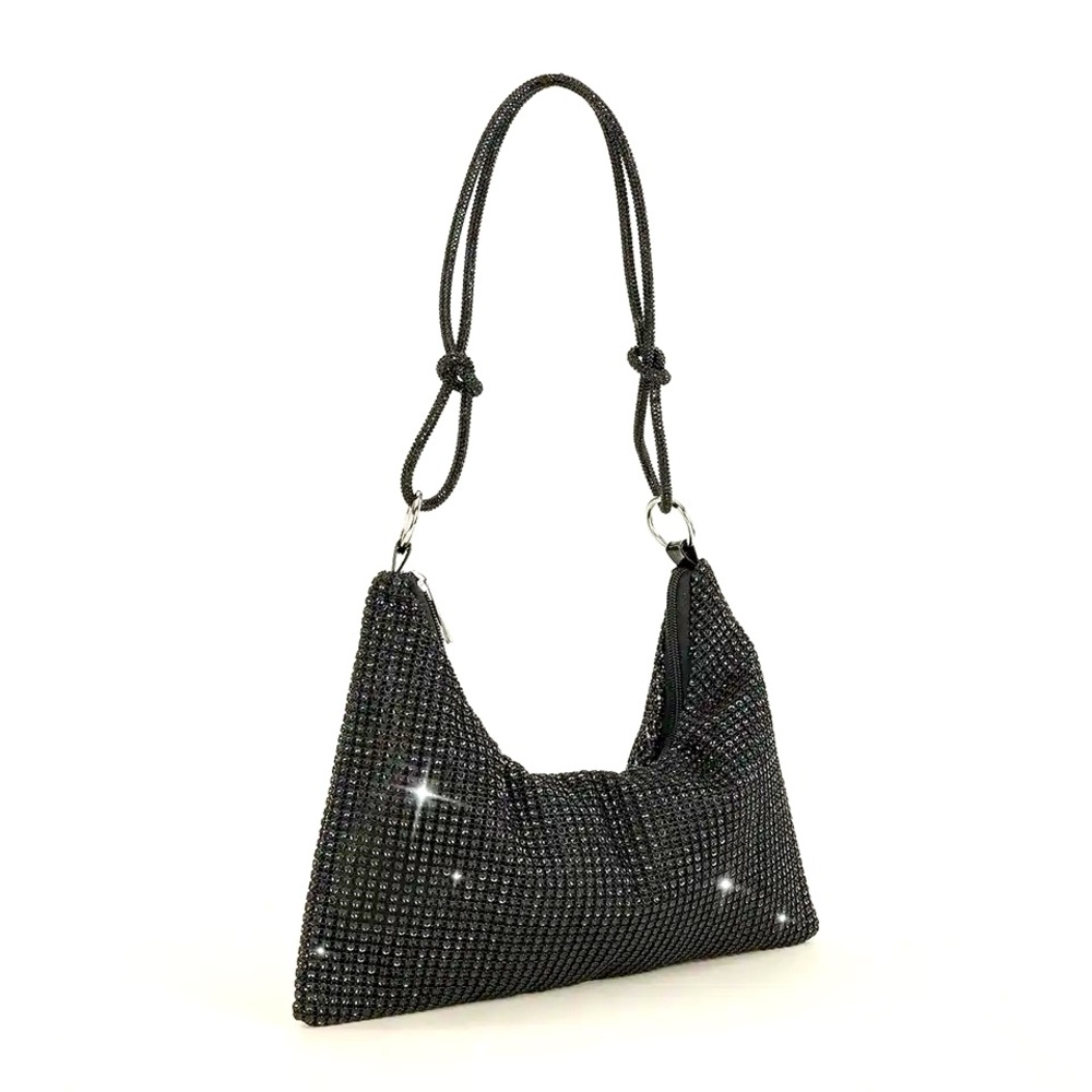 Black Medium Rhinestone Crystal Shoulder evening bag